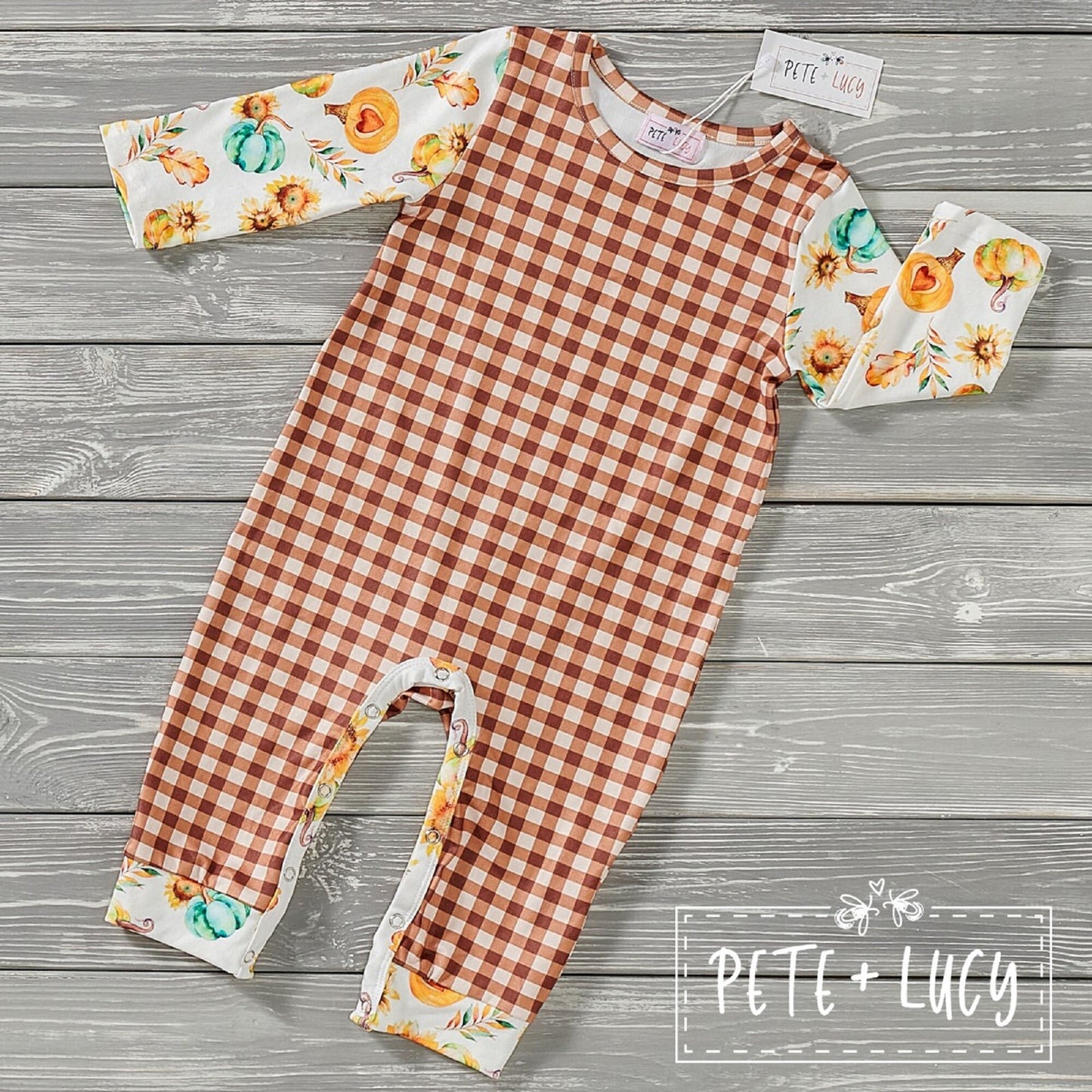 Pete + Lucy Pumpkin Love Long Sleeve Boys Romper