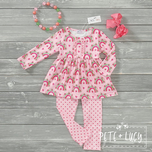 Pete + Lucy Strawberry Rainbows Long Sleeve Pants Set