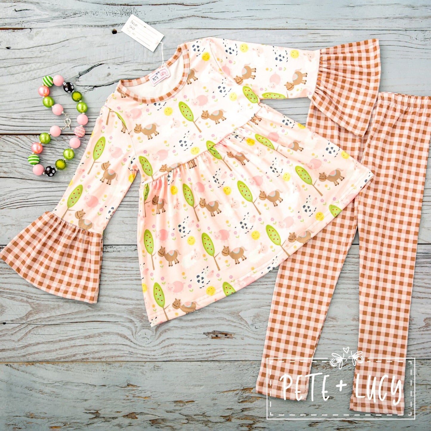 Pete + Lucy Fun on the Farm Long Sleeve Pants Set