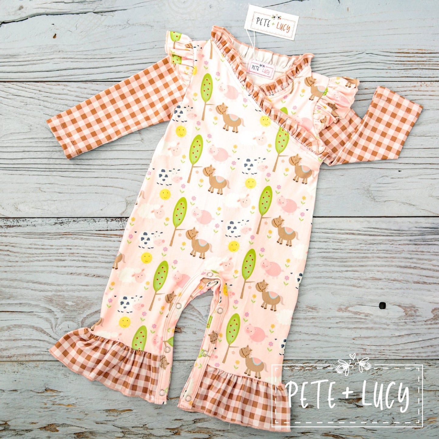 Pete + Lucy Fun on the Farm Long Sleeve Romper