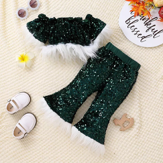 GREEN Sequin Bell Set