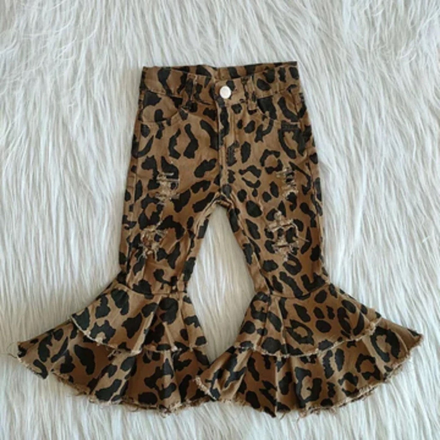 Girls Leopard Bell Bottom Pants