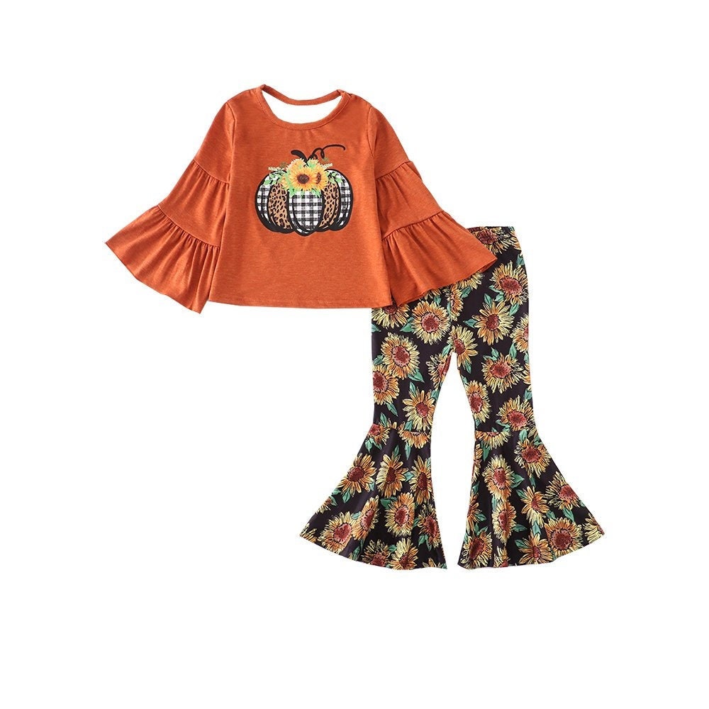 Pumpkin Sunflower Bell Bottom Pant Set