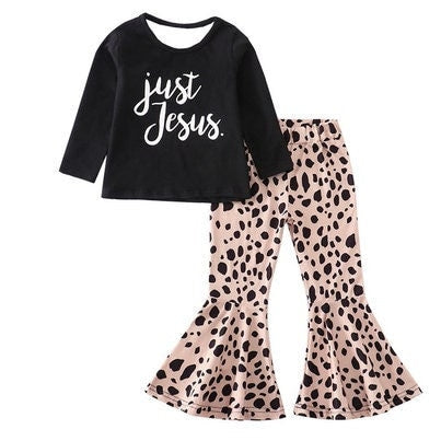 Just Jesus Leopard Bell Bottom Pant Set