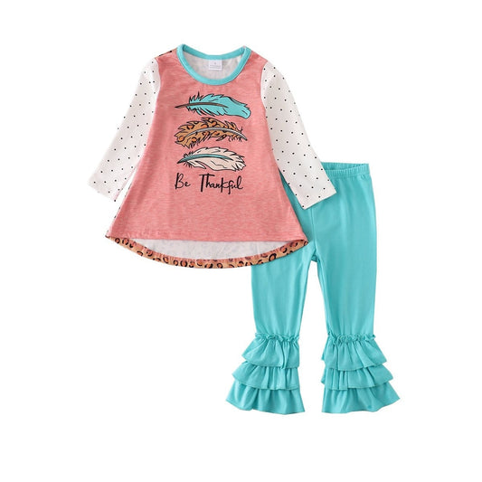 Be Thankful Pink and Blue Ruffle Pant Set