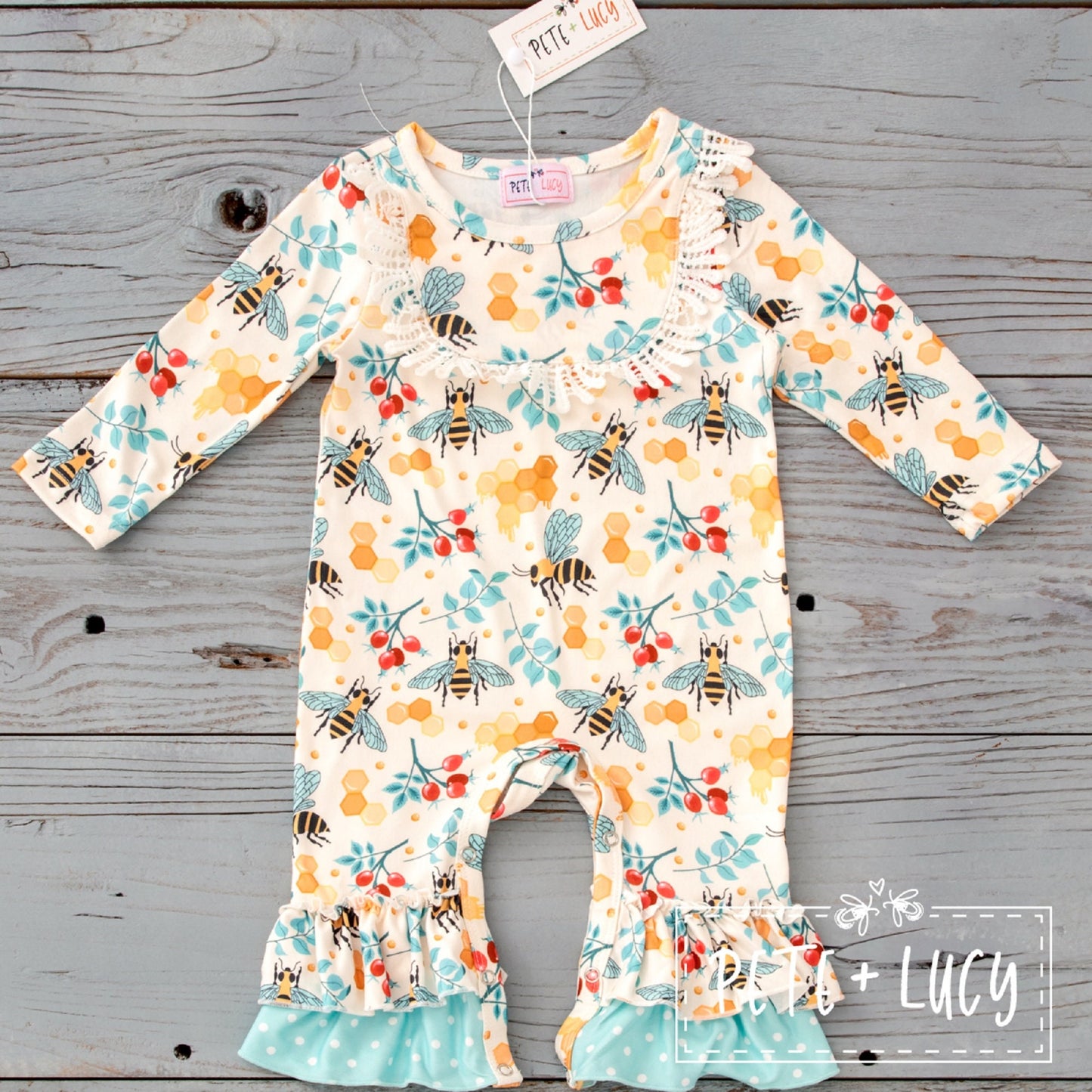 Pete + Lucy Bees & Honey Long Sleeve Romper