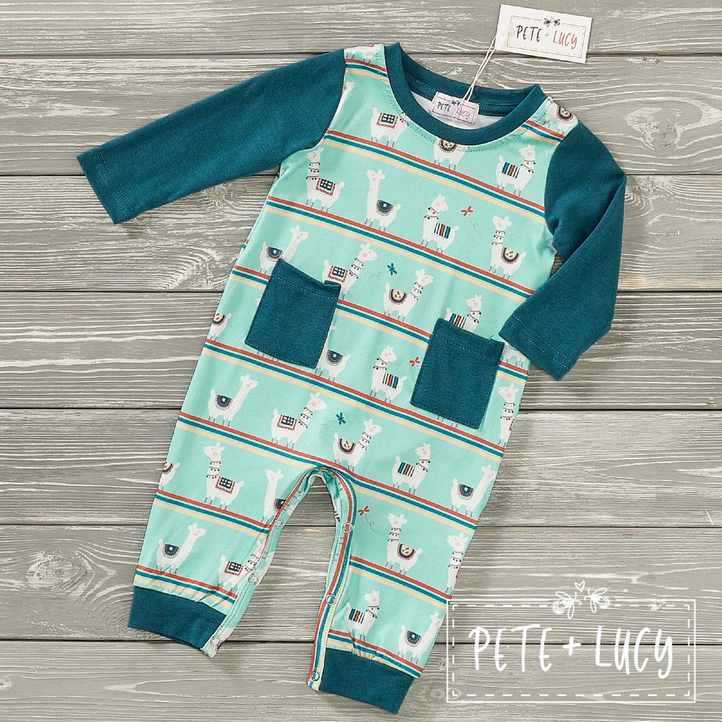 Pete + Lucy Happy Llama Long Sleeve Romper