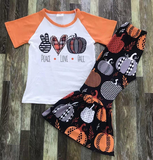 Peace Love & Fall Long Sleeve Pumpkin Bell Bottom Set