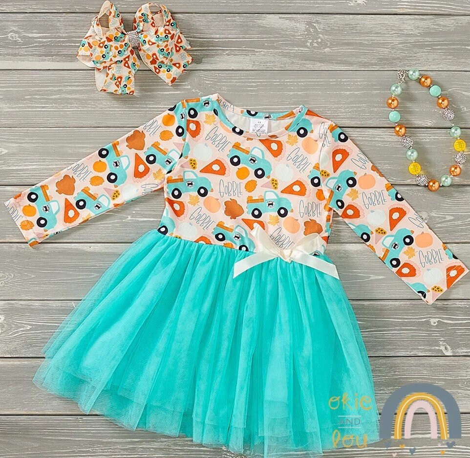 Okie & Lou Pumpkins In Mint Tulle Dress