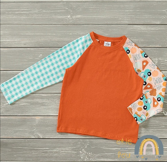 Okie & Lou Pumpkins In Mint Boy Top