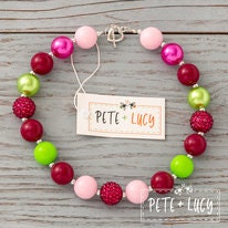 Pete + Lucy Folkloric Floral Bubble Gum Chunky Kids Necklace