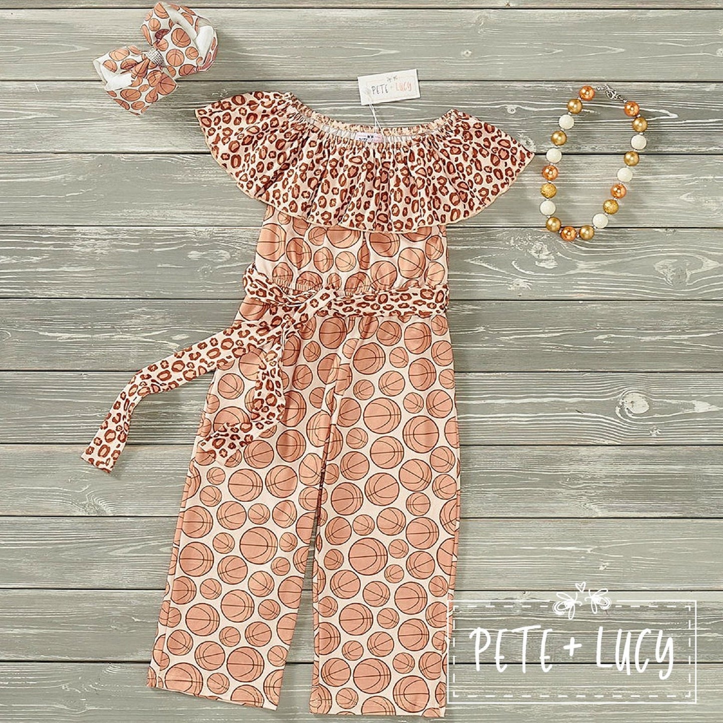 Pete + Lucy Basketball Safari Girls Short Sleeve Jumpsuit