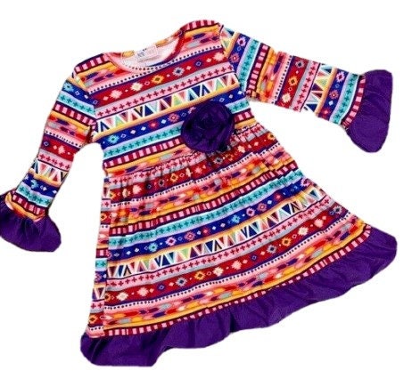 Pete + Lucy Purple Ruffled Aztec Dress