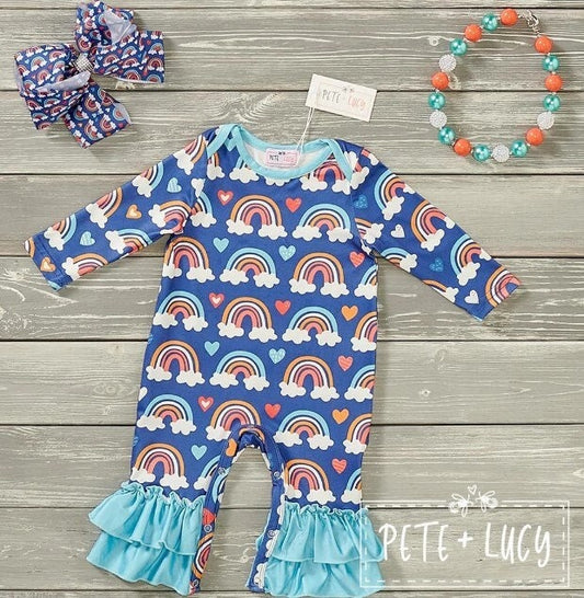 Pete + Lucy Rainbows With Clouds Infant Romper