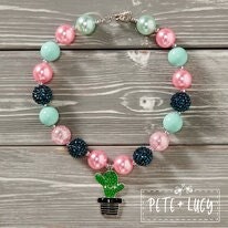 Pete + Lucy Boho Cactus Bubble Gum Chunky Kids Necklace