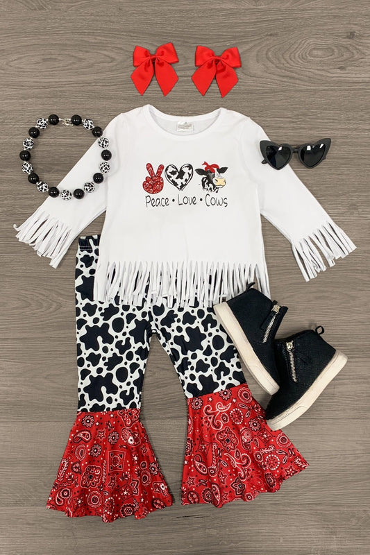 Peace Love and Cows Bell Bottom Pant Set