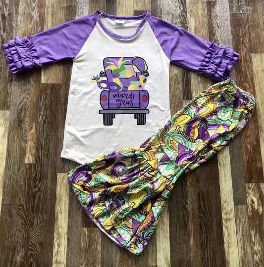 Purple Mardi Gras Bell Bottom Pants Set