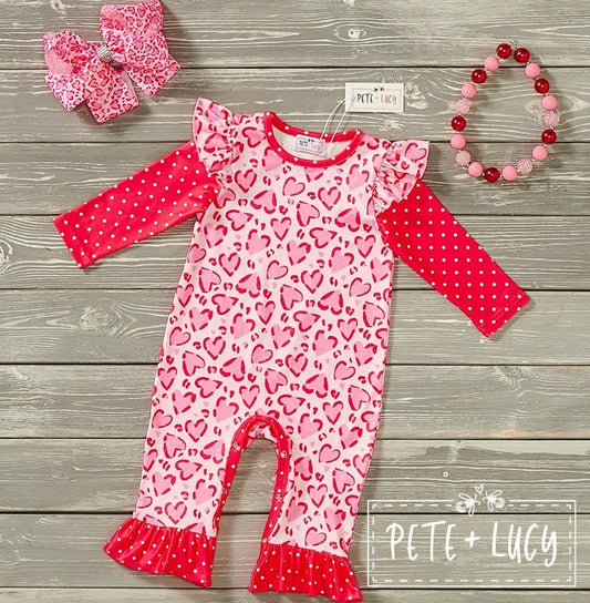 Pete + Lucy Lovely Leopard Valentines Long Sleeve Romper