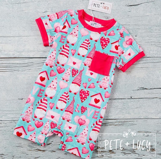 Pete + Lucy Loving Gnomes Boy Infant Romper Short Sleeve