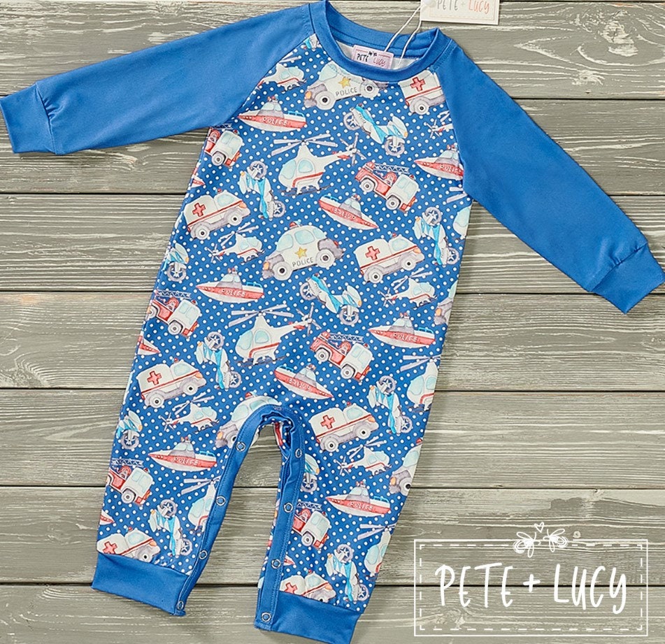 Pete + Lucy Rescue Me Boy Long Sleeve Romper