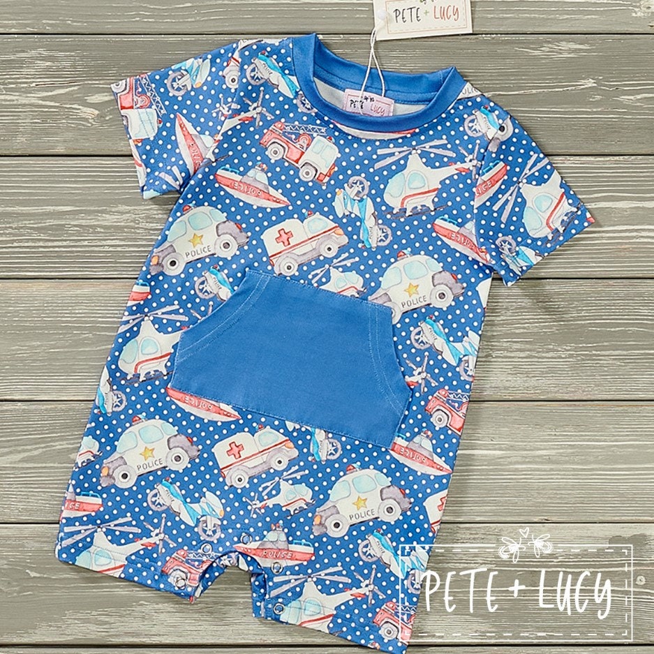 Pete + Lucy Rescue Me Boy Short Sleeve Romper