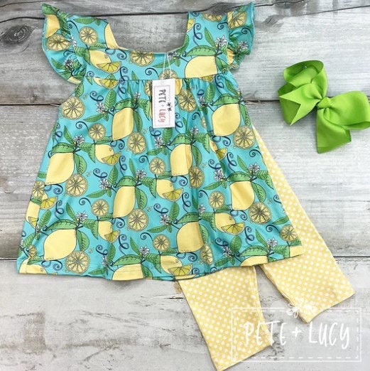 Pete + Lucy Luscious Lemons Two-Piece Capri Set