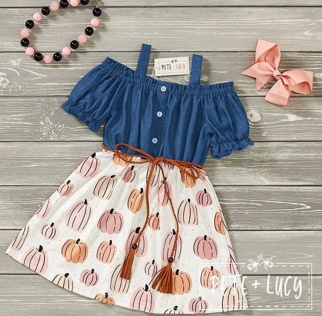 Pete + Lucy Denim Pumpkin Short Sleeve Dress With Belt