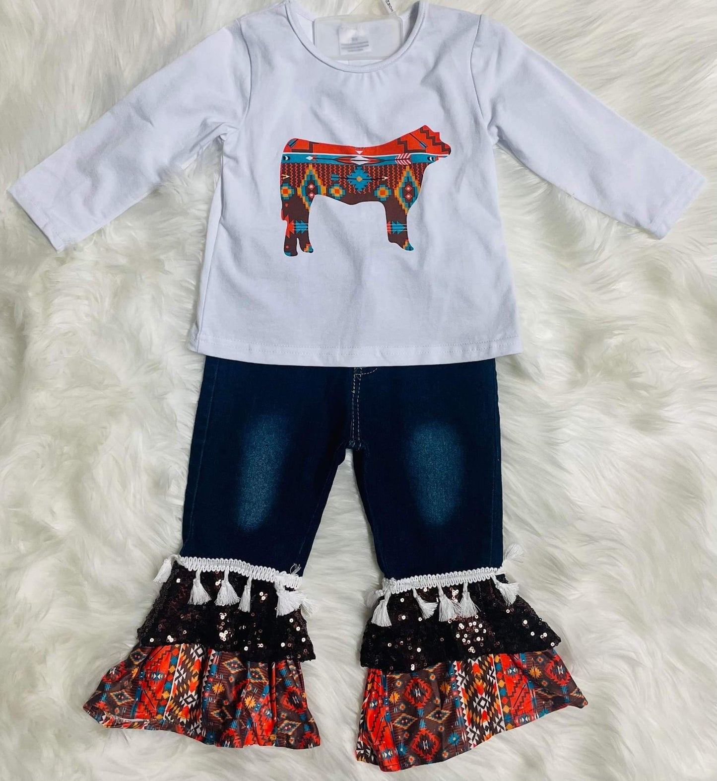 Cow Boho Shirt and Boho Bell Bottom Jeans