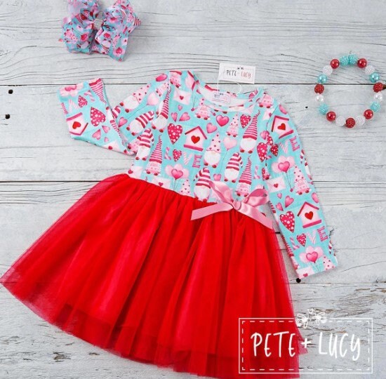 Pete + Lucy Loving Gnomes Long Sleeve Tulle Dress