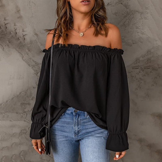 Women's Black Ruffle Shirt