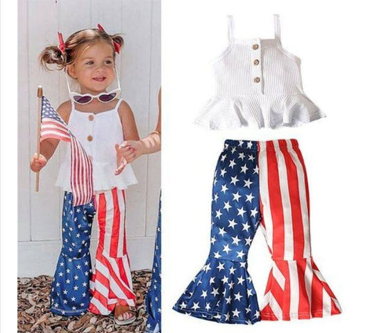 American Flag Two-Piece Bell Bottom Pants Set