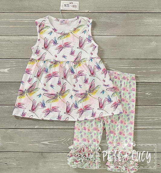 Pete + Lucy Watercolor Dragonflies Two-Piece Capri Set