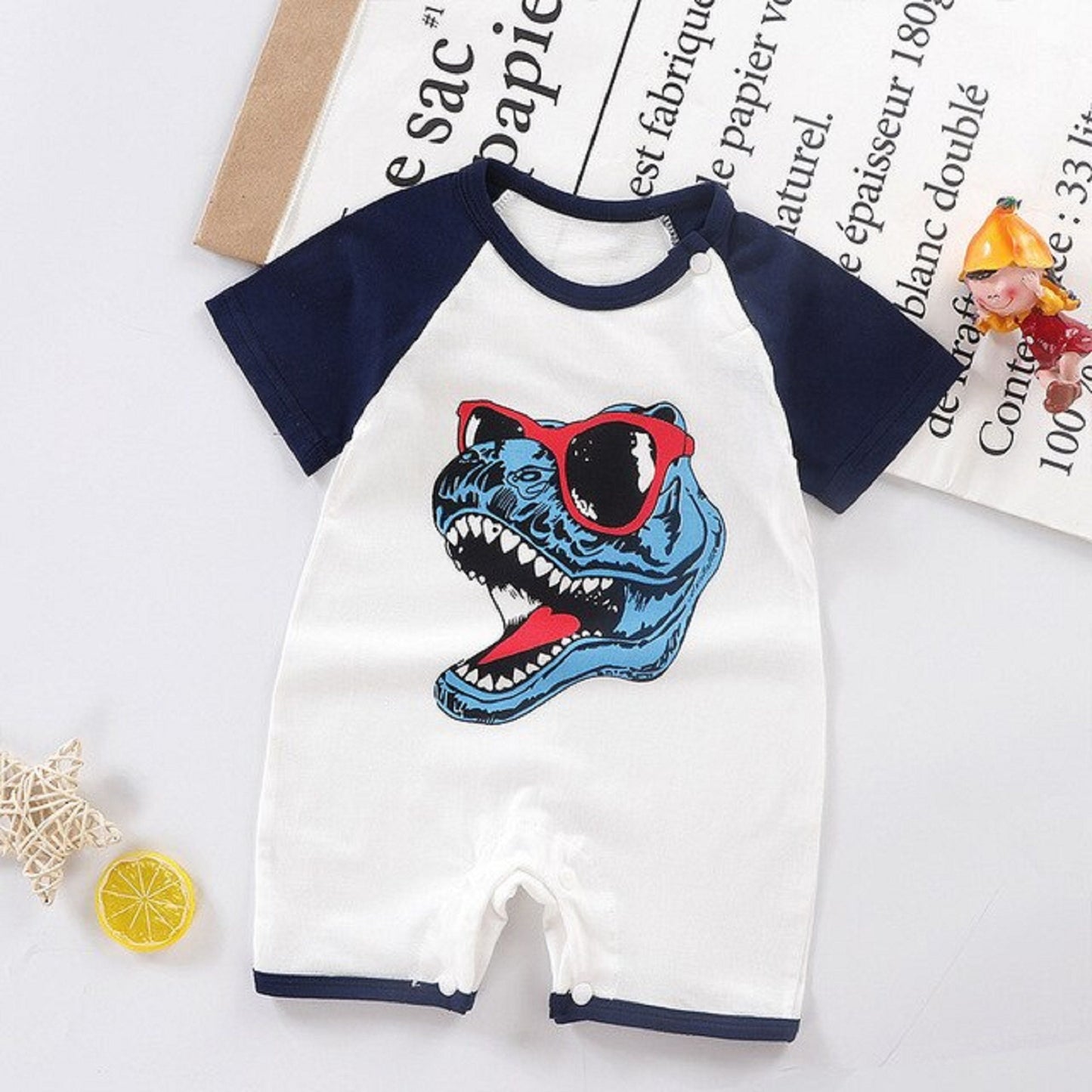 Baby Dino with Sunglasses Short Sleever Romper