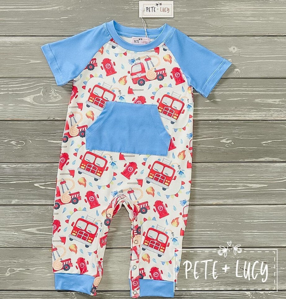 Pete + Lucy My Big Red Fire Truck Infant Romper