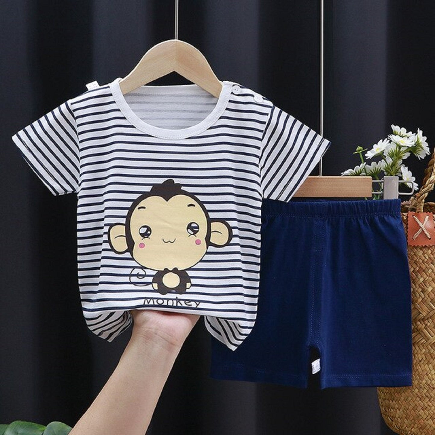 Toddler Boys Striped Monkey Shirt & Shorts