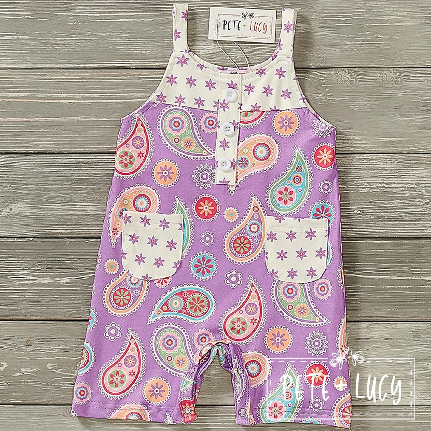 Pete & Lucy Purple Paisley Girls Romper