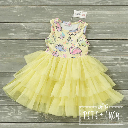 Pete & Lucy Dashing Dinos Short Sleeve Tulle Dress