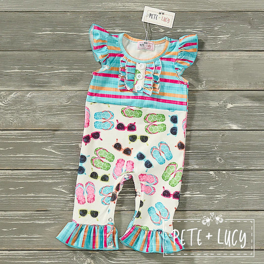 Pete & Lucy Flip Flopsy Baby Girl Romper