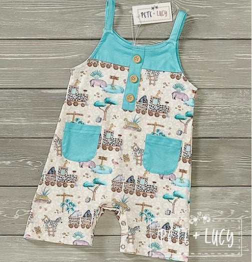 Pete + Lucy Safari Train Infant Romper