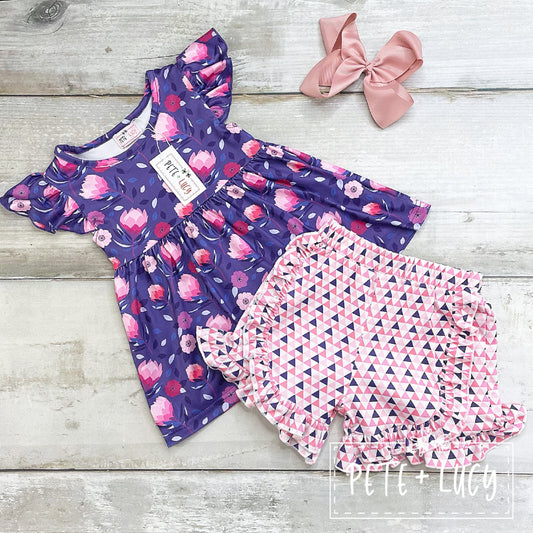 Pete & Lucy Purple Posies Short Set