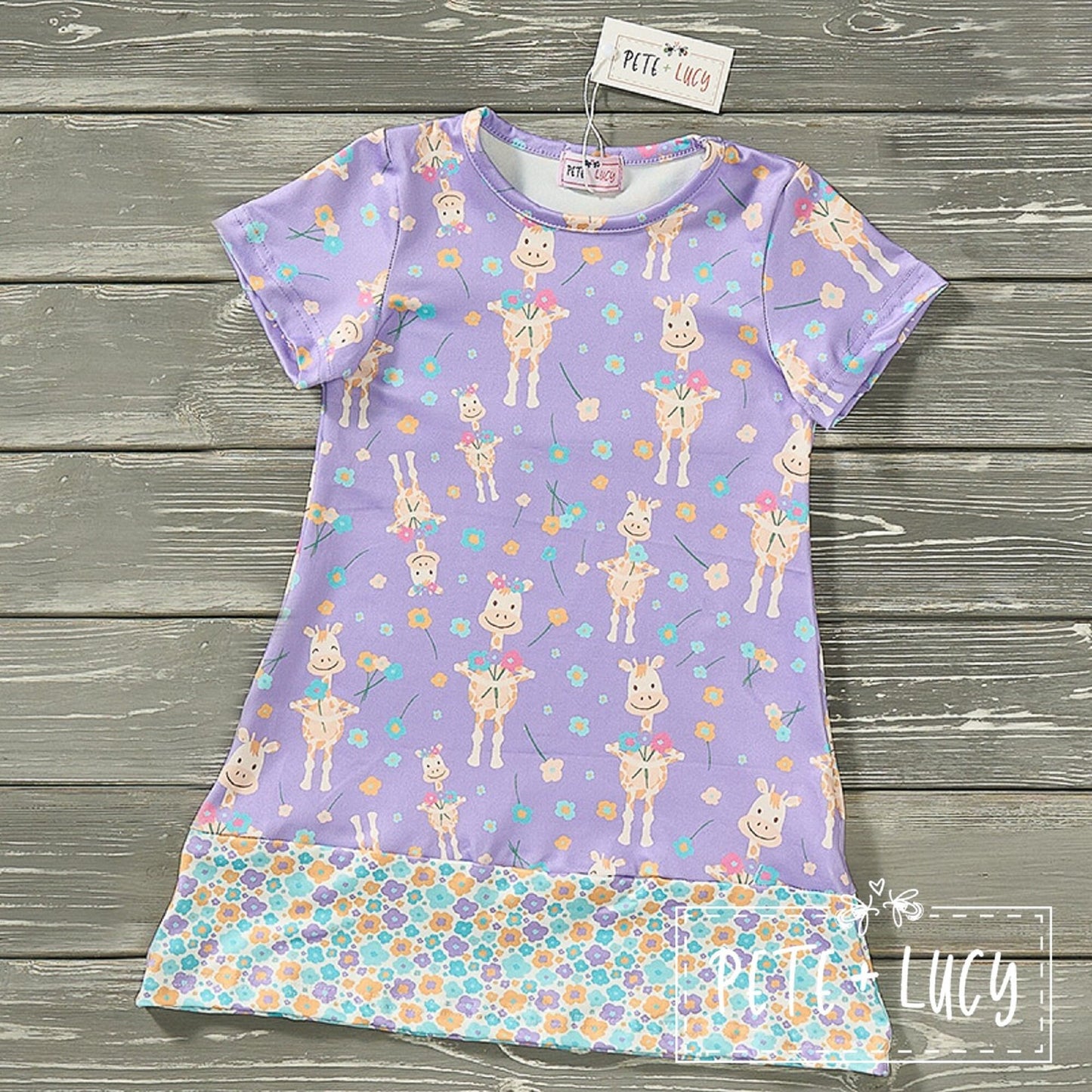 Pete & Lucy Gracie's Giraffe Girls Short Sleeve Dress