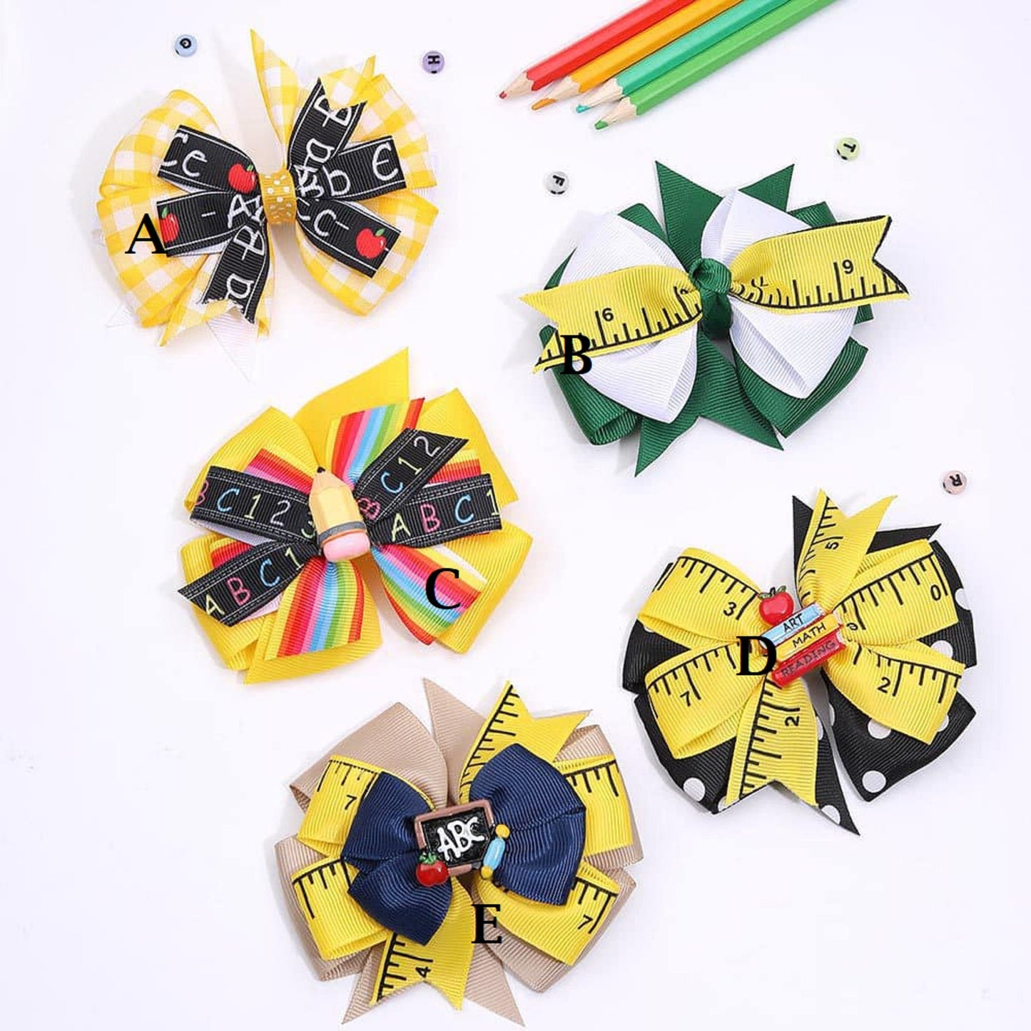 Girls Back to School Hair Bows Various