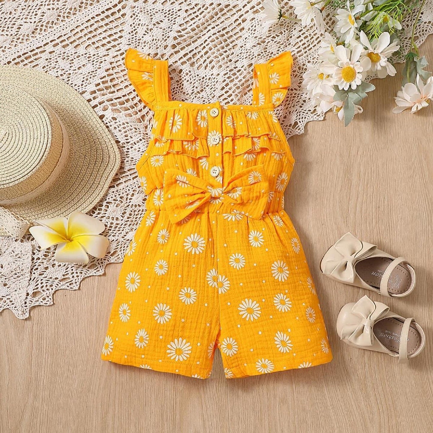 Girls Yellow Short Sleeve Romper