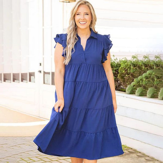 Ladies Short Sleeve Royal Blue Dress