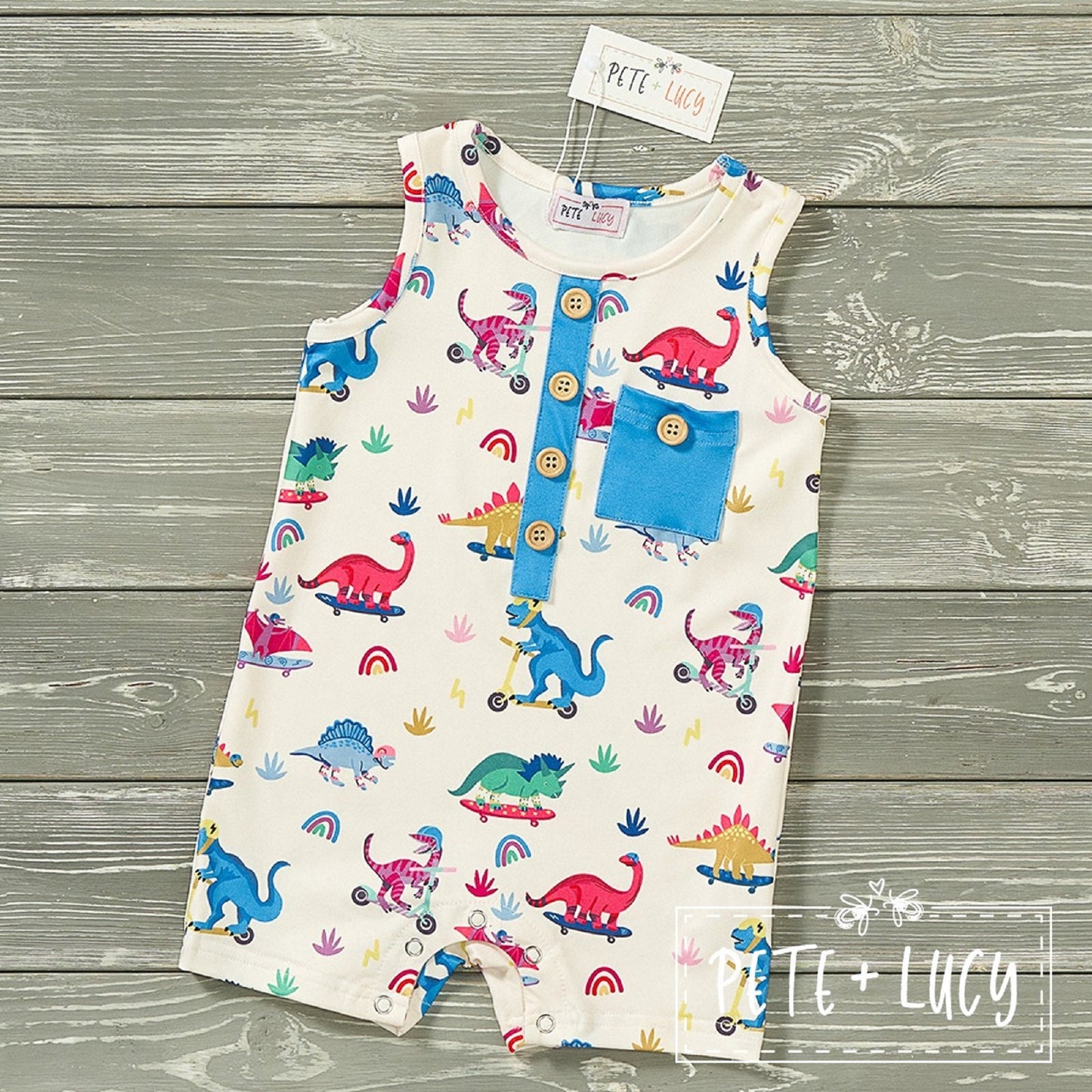 Pete & Lucy Dino Party Sleeveless Romper